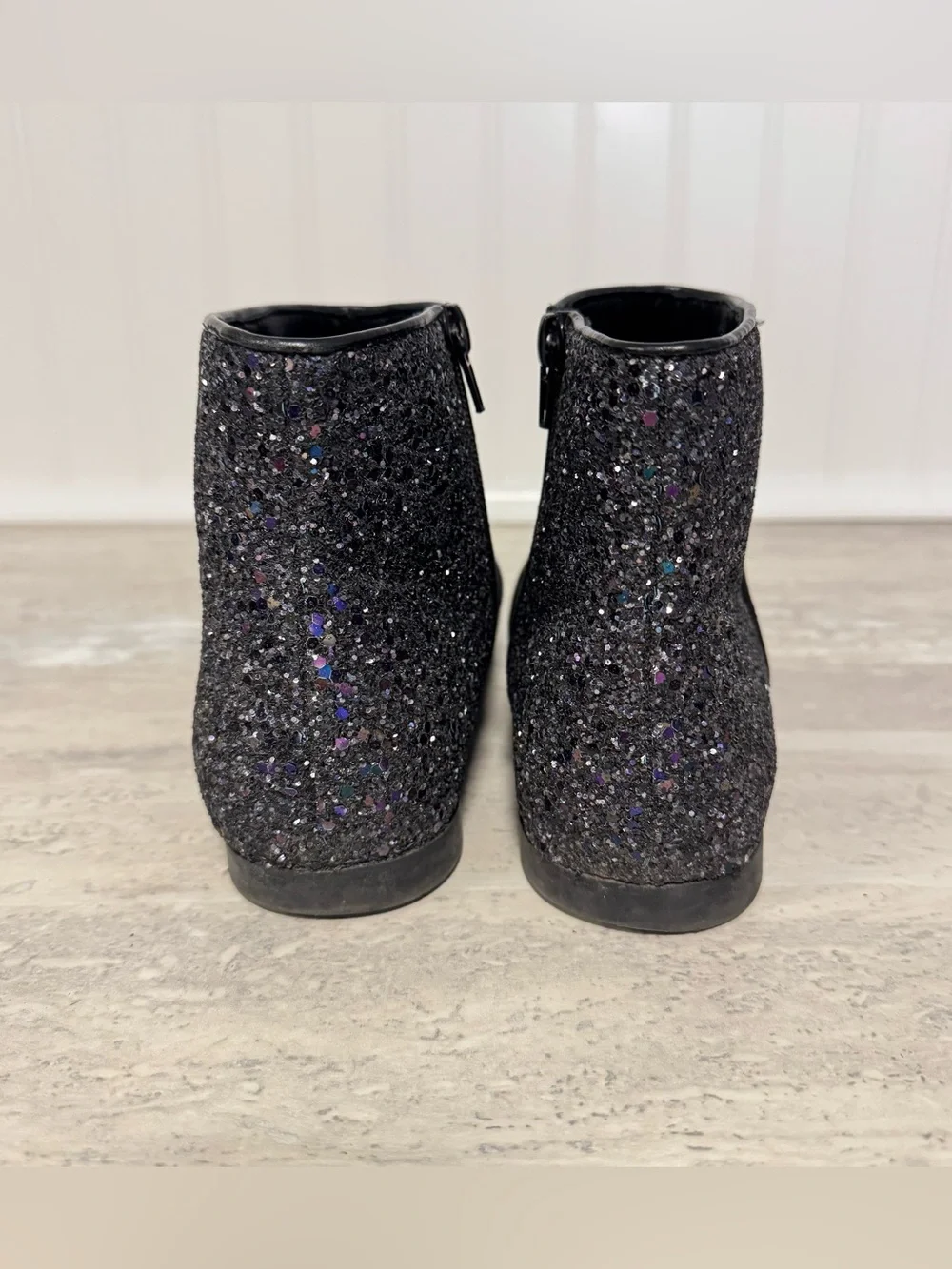 J Crew Crewcuts Girls Kids 5 Glitter Back Ankle Boots Side Zip Cushioned